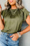 Jungle Green Pleated Flutter Sleeve Satin Top