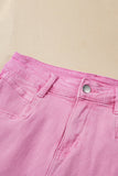 Pink Frayed Edge Mid Rise Denim Shorts
