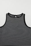 Black Striped Print Ribbed Knit Sleeveless Top