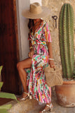 Pink Boho Tie-dye Print V Neck Maxi Dress