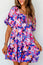 Purple Flower Print Short Puff Sleeve Ruffled Dress
